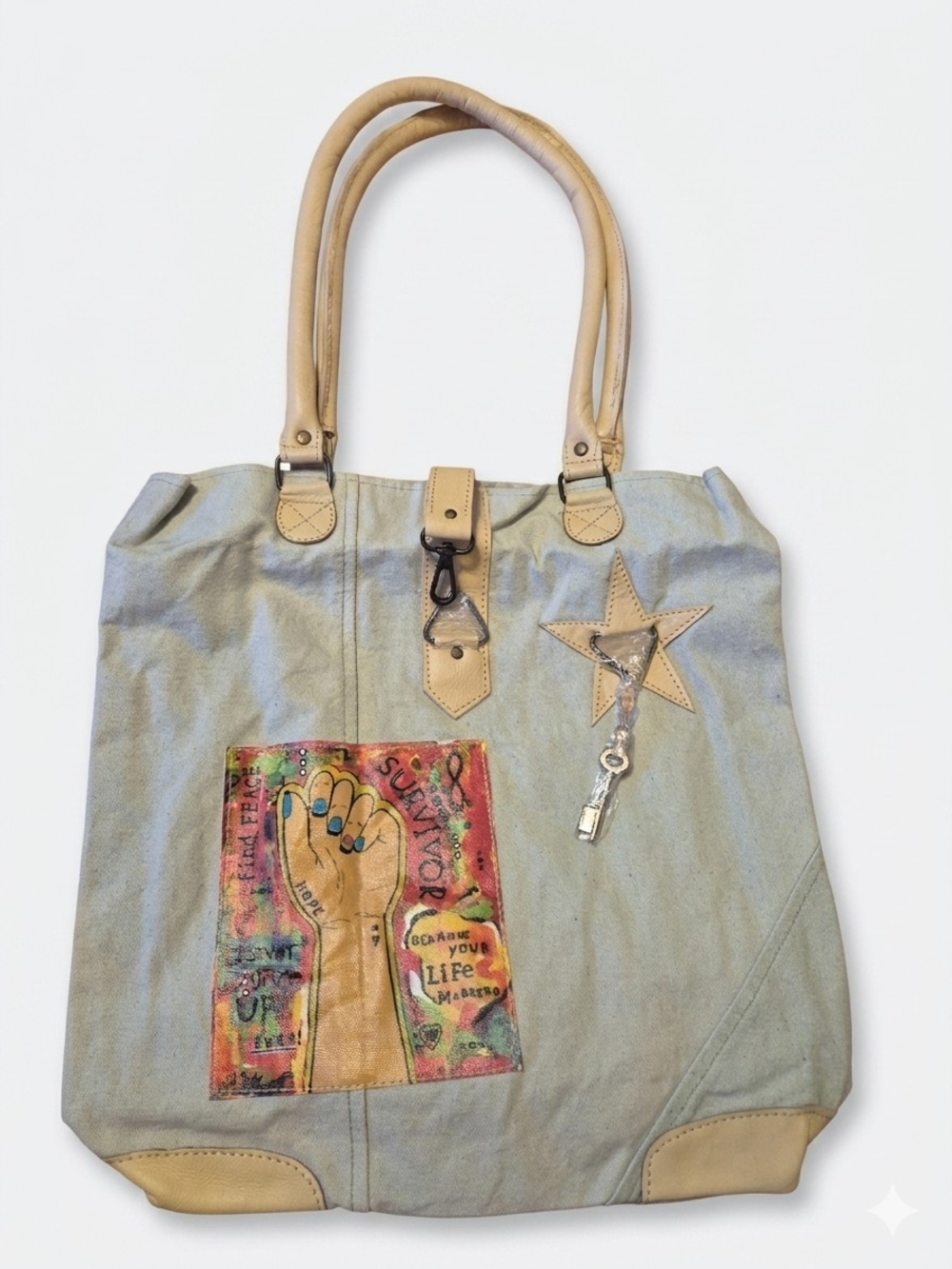 NWT Vintage Addiction Survivor Hope Canvas Tote Bag with Key Charm  (0068)